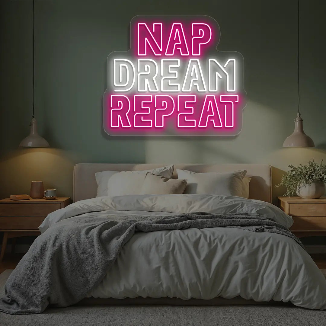 Nap Dream Repeat Neon Sign in Pink color