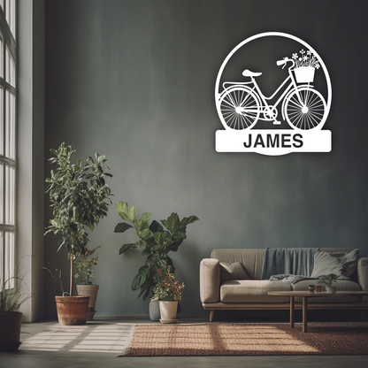 Floral Bicycle Name Custom Metal Monogram in white Color