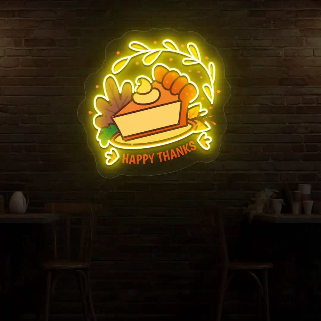 Whipped pumpkin pie happy thanks neon sign in yellow