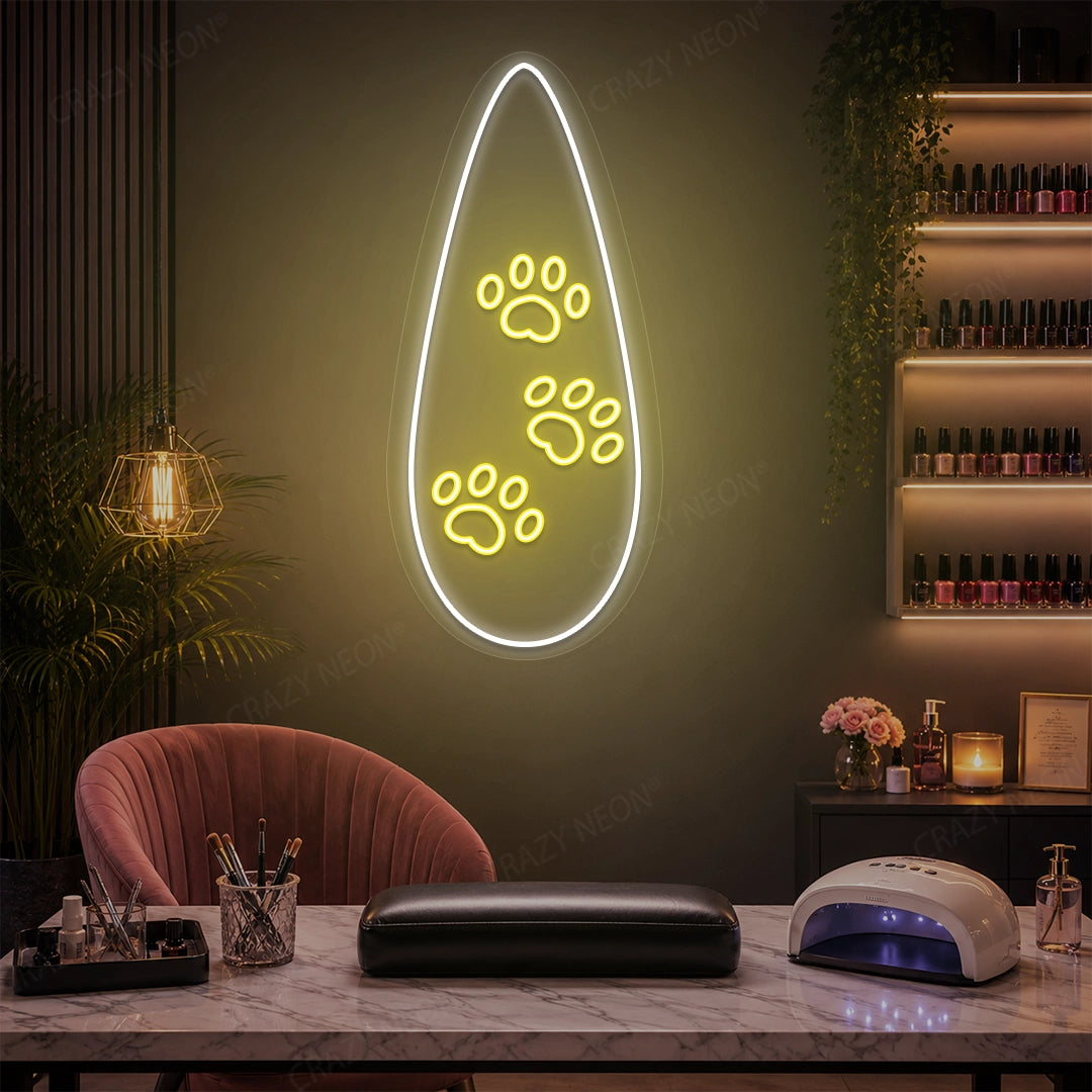 Polished Paw Nail Neon Sign in yellow color