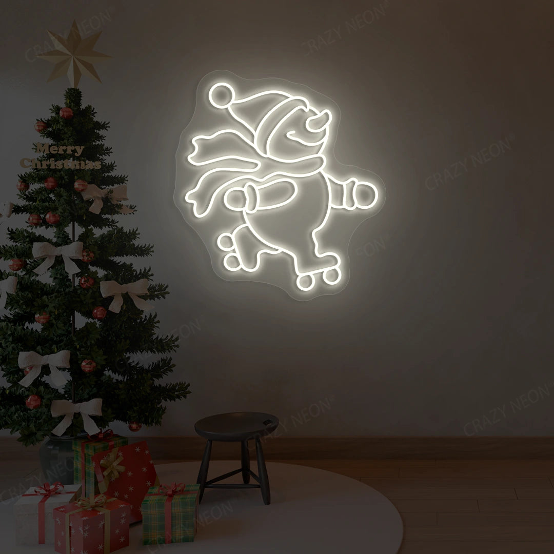 Skating Snowman Neon Sign | Warmwhite 