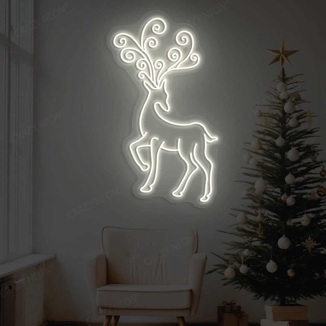 Regal Swirl Antler Reindeer Neon Sign | Warm white
