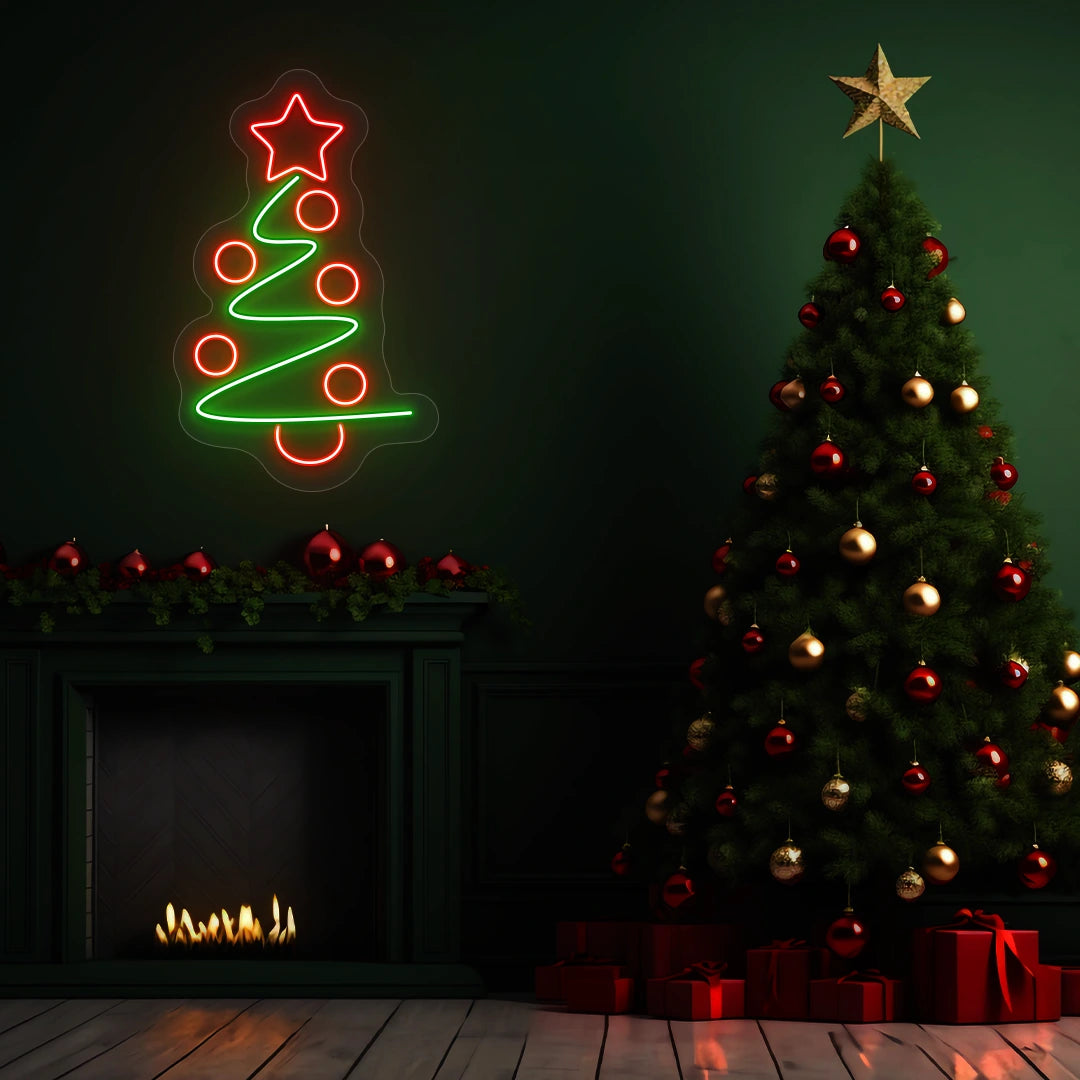 Star Top Spiral Tree Neon Sign | Red
