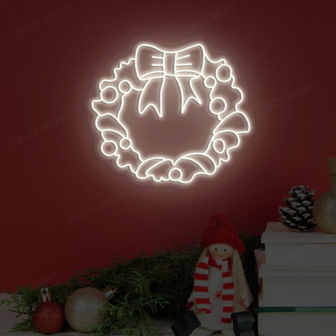 Holiday Bow Wreath Neon Sign | whiteWhite