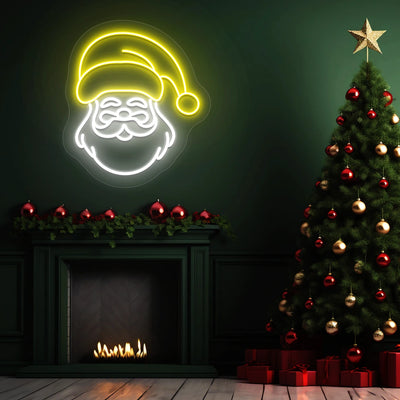 Festive Furry Santa Face Neon Sign | Yellow