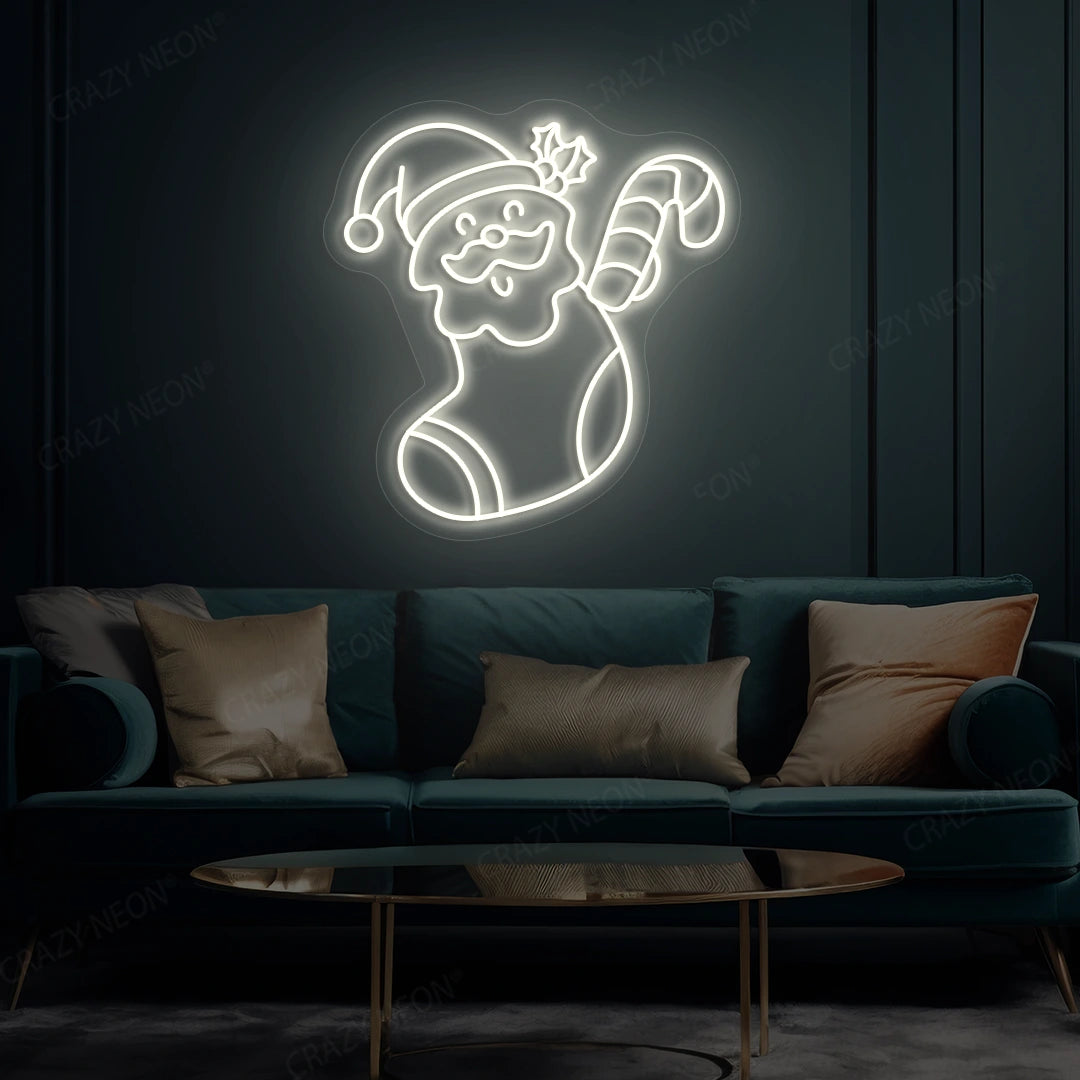 Santa Surprise Stocking Neon Sign | Warmwhite