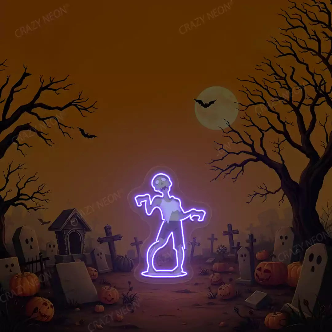 Cemetery Zombie Neon Artwork | Purple