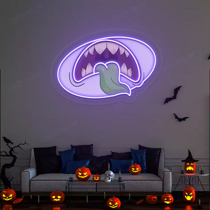 Creepy Monster Mouth Neon Artwork | Purple