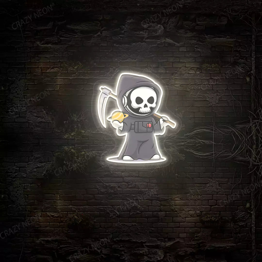 Astronaut Grim Reaper Neon Artwork | Warmwhite