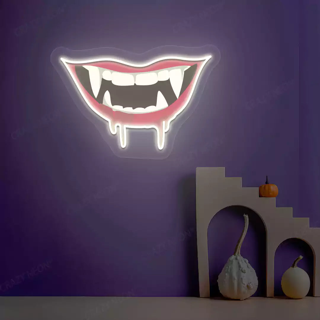 Dripping Vampire Smile Neon Artwork | Warmwhite