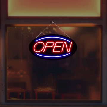 Oval Shaped Open Neon Sign (Blue-Red)