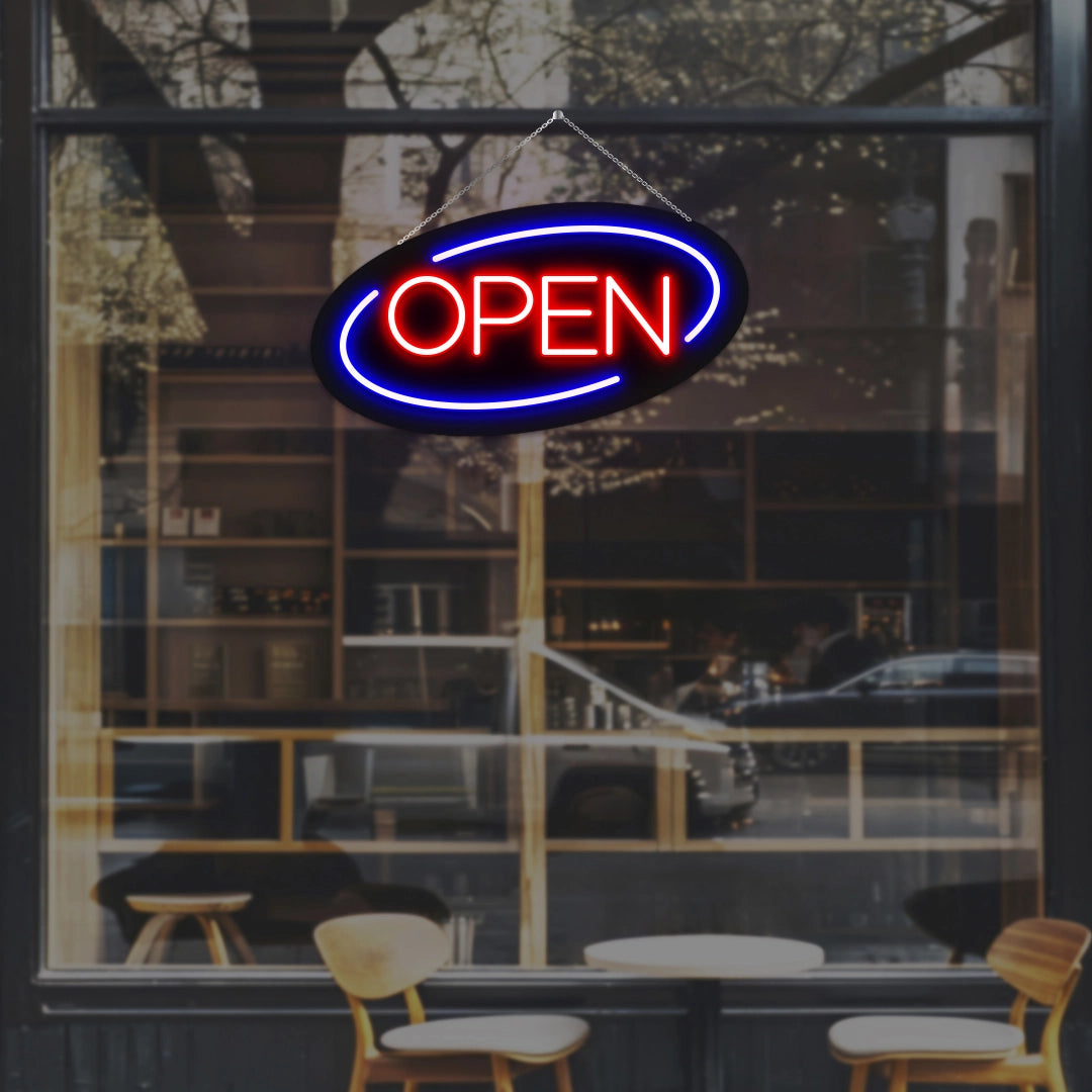 Open Neon Sign Oval Shape (Red-Blue)