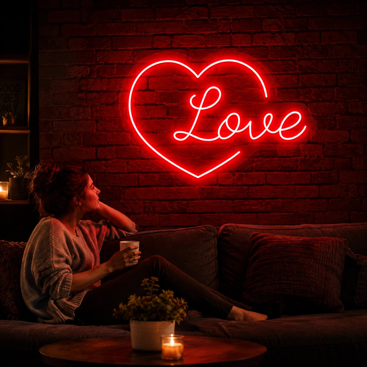 Heart of Love Neon Sign in Red color