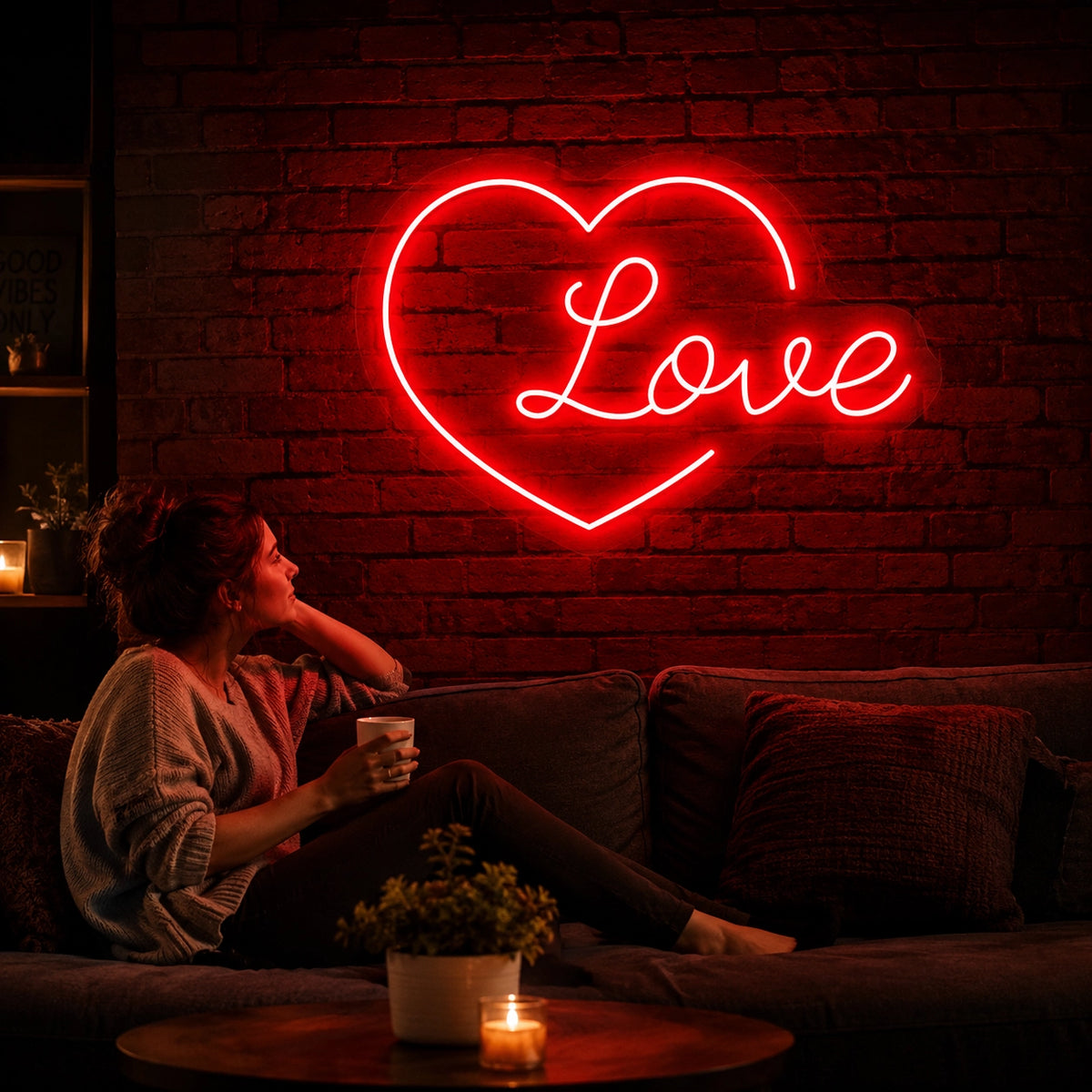 Heart of Love Neon Sign in Red color