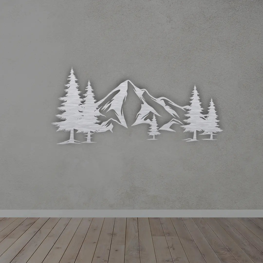 Mountains Metal Wall Art in Silver colour