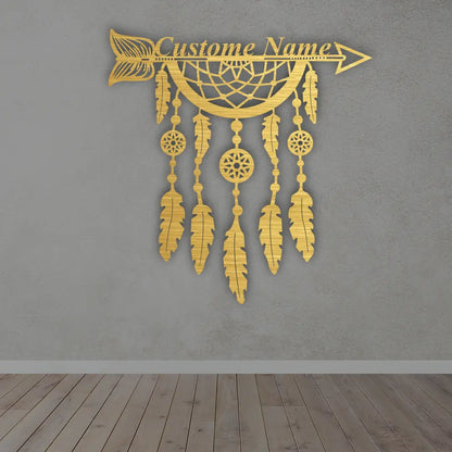 Personalized Dream Catcher Metal Sign in Golden Colour mounted on wall 