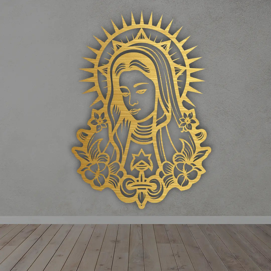 Virgin Mary Metal Wall Art in Golden colour