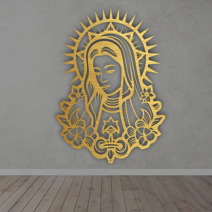 Virgin Mary Metal Wall Art in Golden colour
