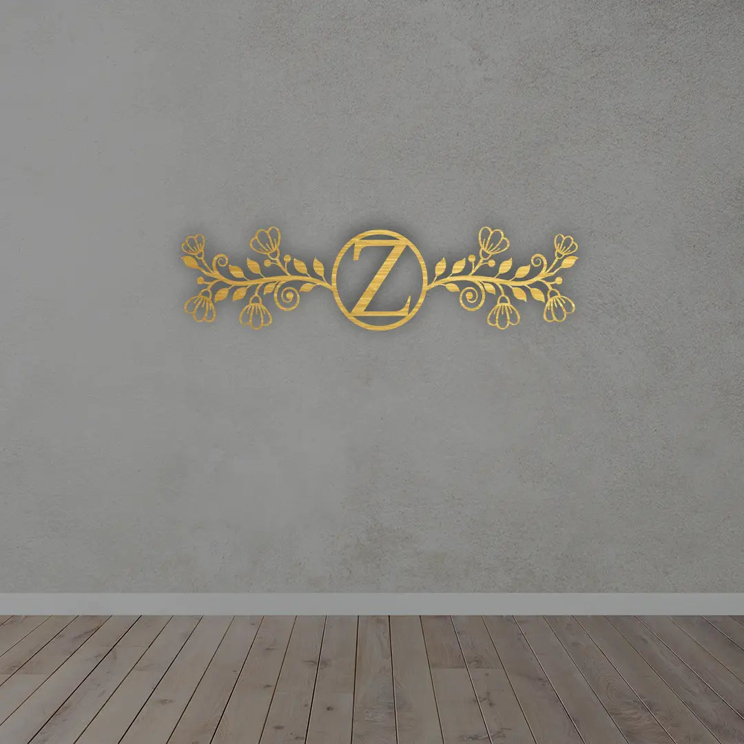 Personalized Metal Frame Monogram in Golden colour mounted on wall 