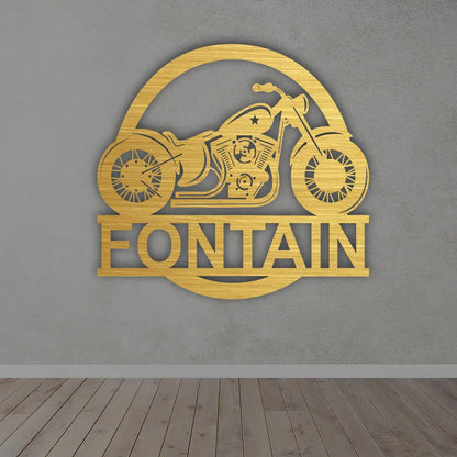 Personalized Bike Metal Name Sign in Golden colour mounted on wall 
