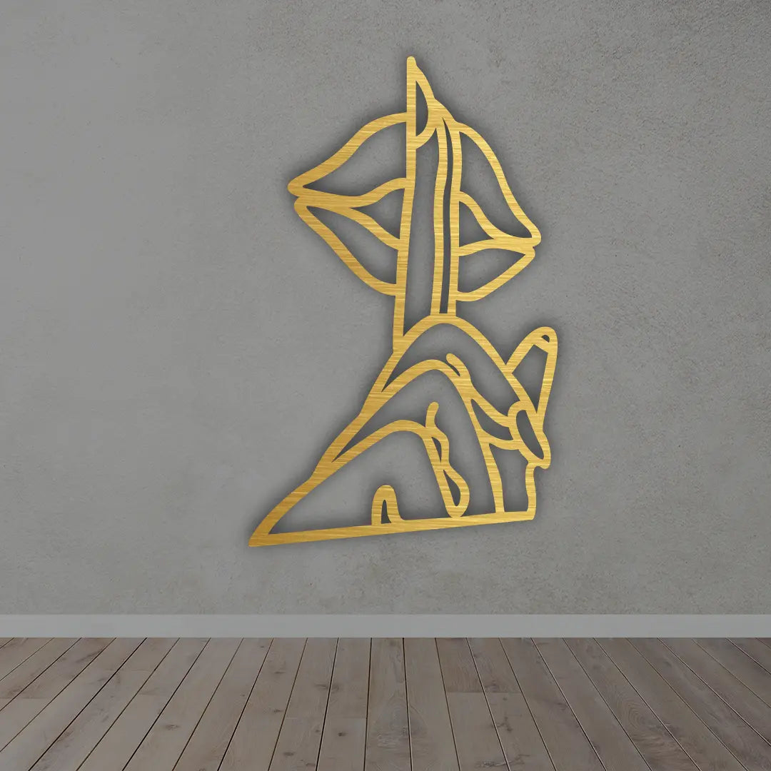 Finger On The Lips Metal Wall Art Sign in golden color