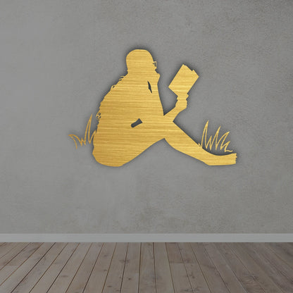 Woman Reading Book Minimalist Metal Wall Art in golden colour 