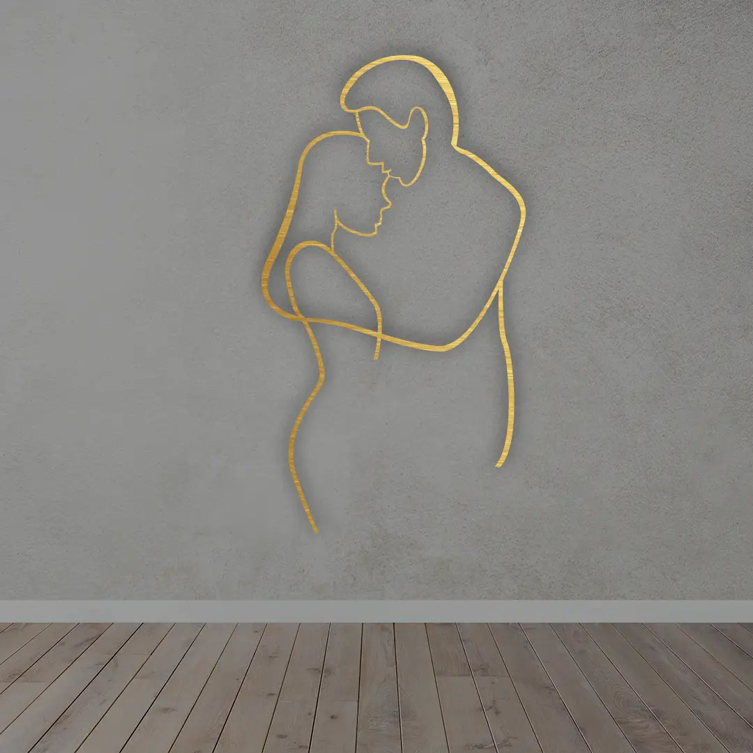 Couple Hugging Metal Wall Art in golden colour