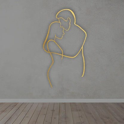 Couple Hugging Metal Wall Art in golden colour