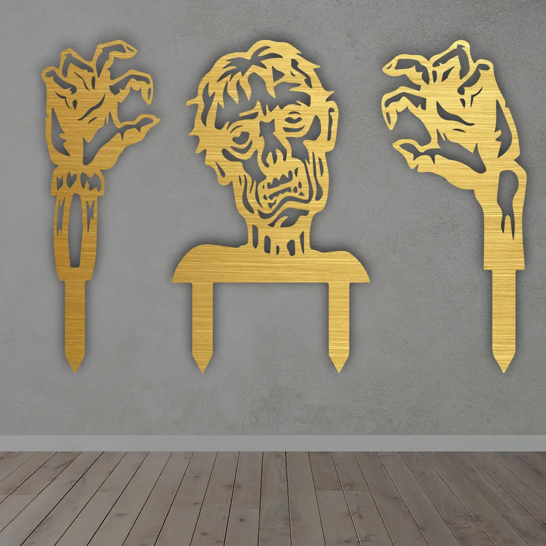 Zombie Metal Wall Art Sign in golden finish