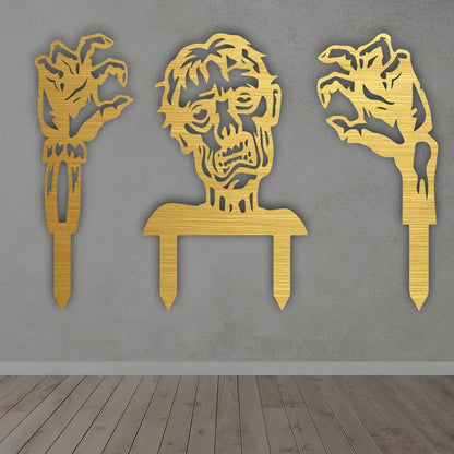 Zombie Metal Wall Art Sign in golden finish
