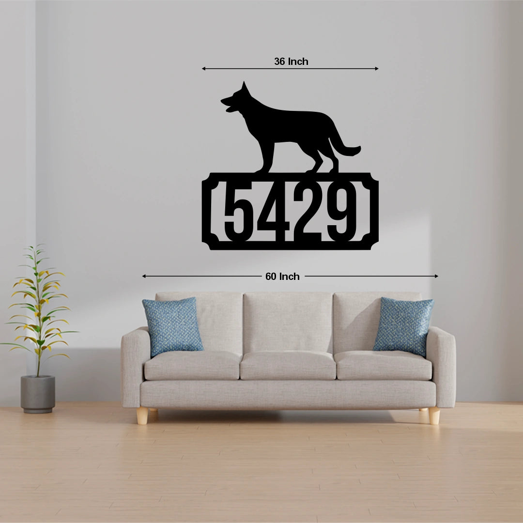German Shepherd House Number Plate Custom Metal Monogram in black color