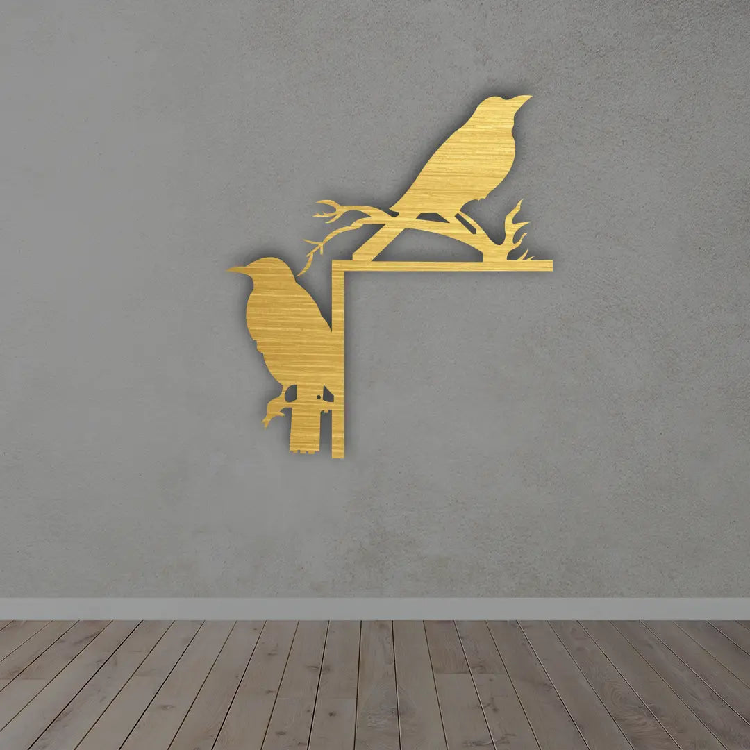 Starling Bird Metal wall art in golden colour