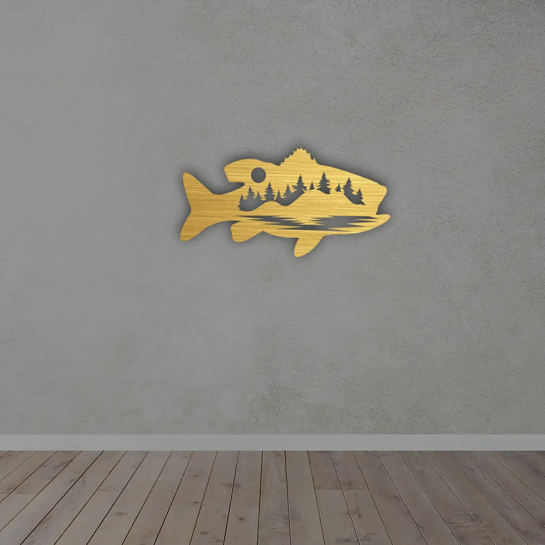 Forest Fish Metal Sign in golden Finish