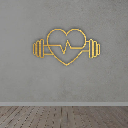 Dumbbell Love Metal wall art in golden colour