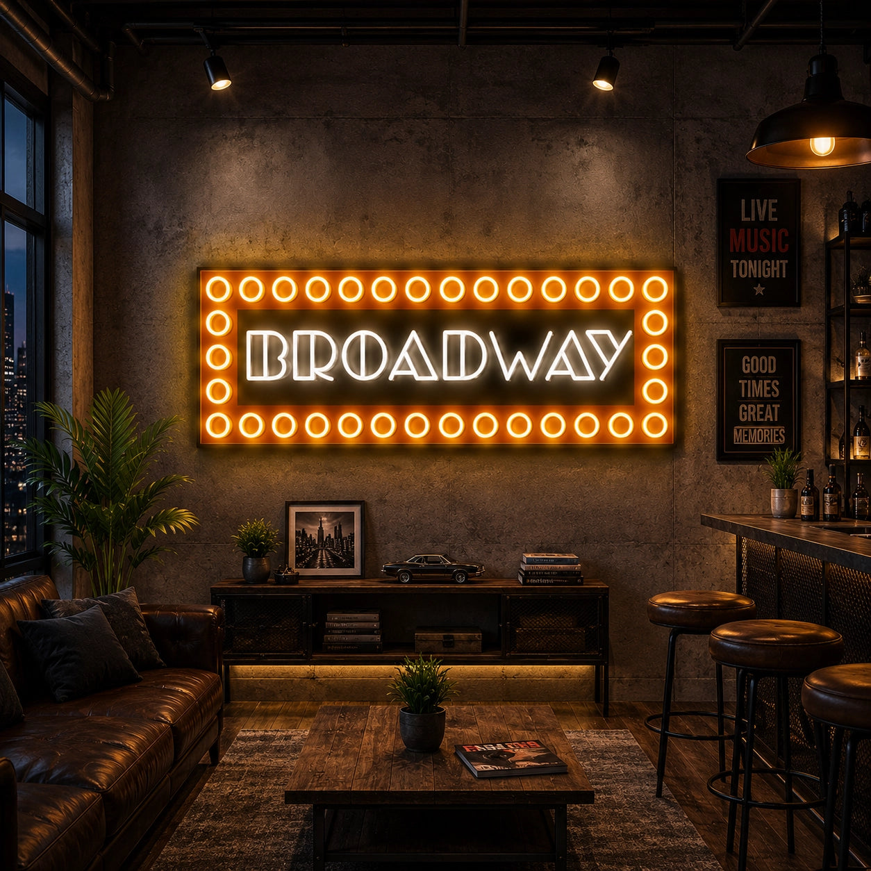 Broadway Marquee Vintage Neon Sign on asthetic wall