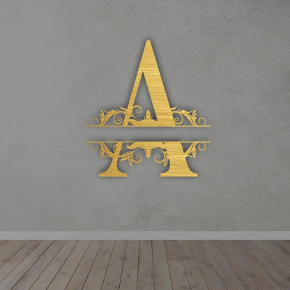 Personalized Metal Initial Name Sign in Golden colour mounted on wall 