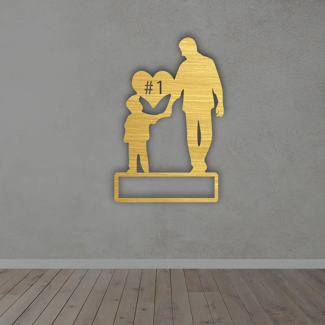 Boy Father Custom Metal Sign in golden colour mounted on wall 