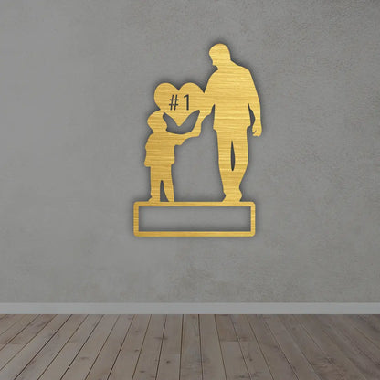 Boy Father Custom Metal Sign in golden colour mounted on wall 