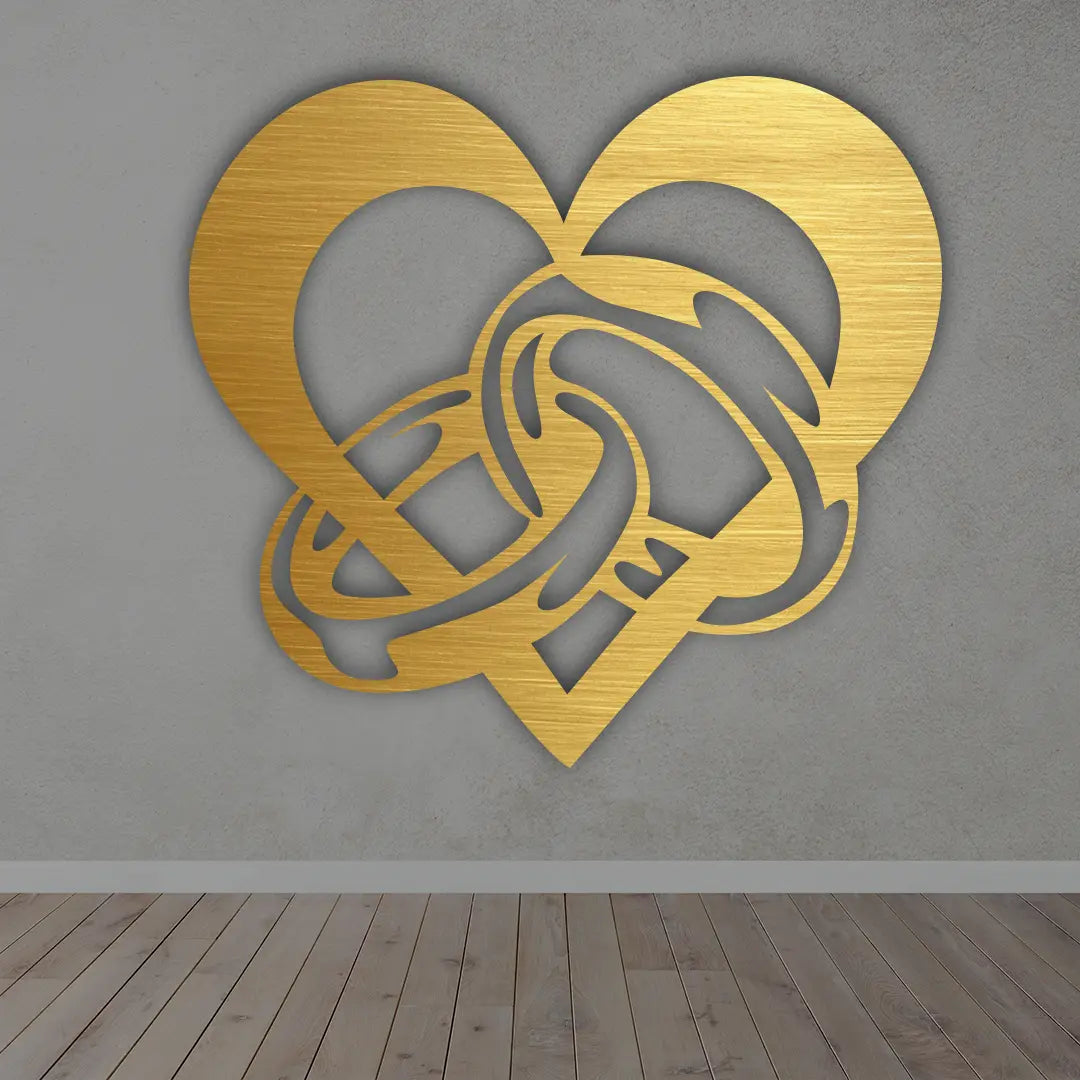Heart Ring Metal Sign in Golden Finish