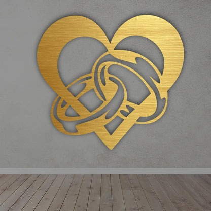 Heart Ring Metal Sign in Golden Finish