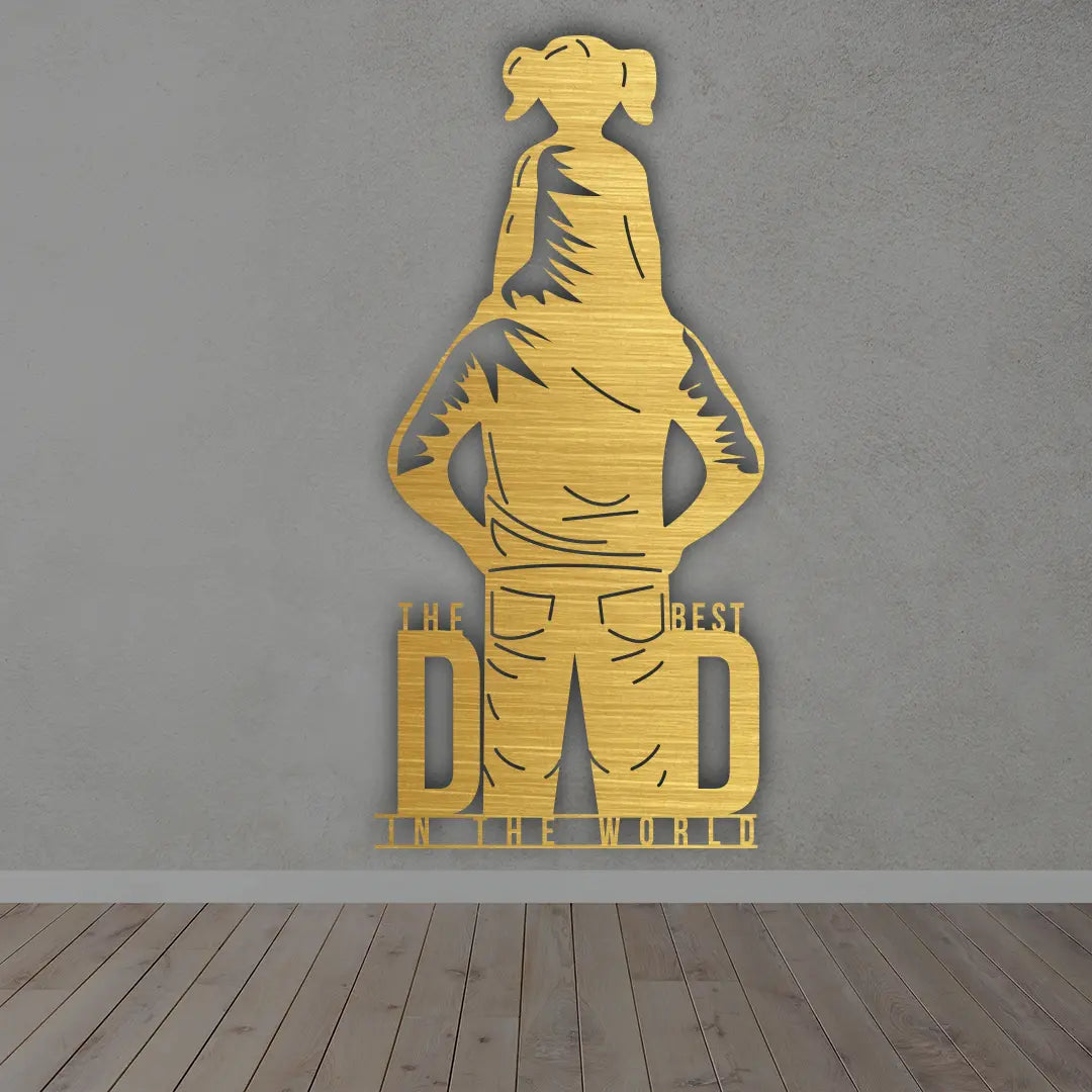 The Best Dad In The World metal monogram sign in Golden colour 