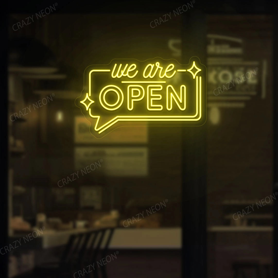 We are Open Neon Sign | Yellow