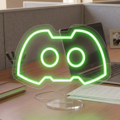 Discord Logo Mini Neon Sign in Green Color