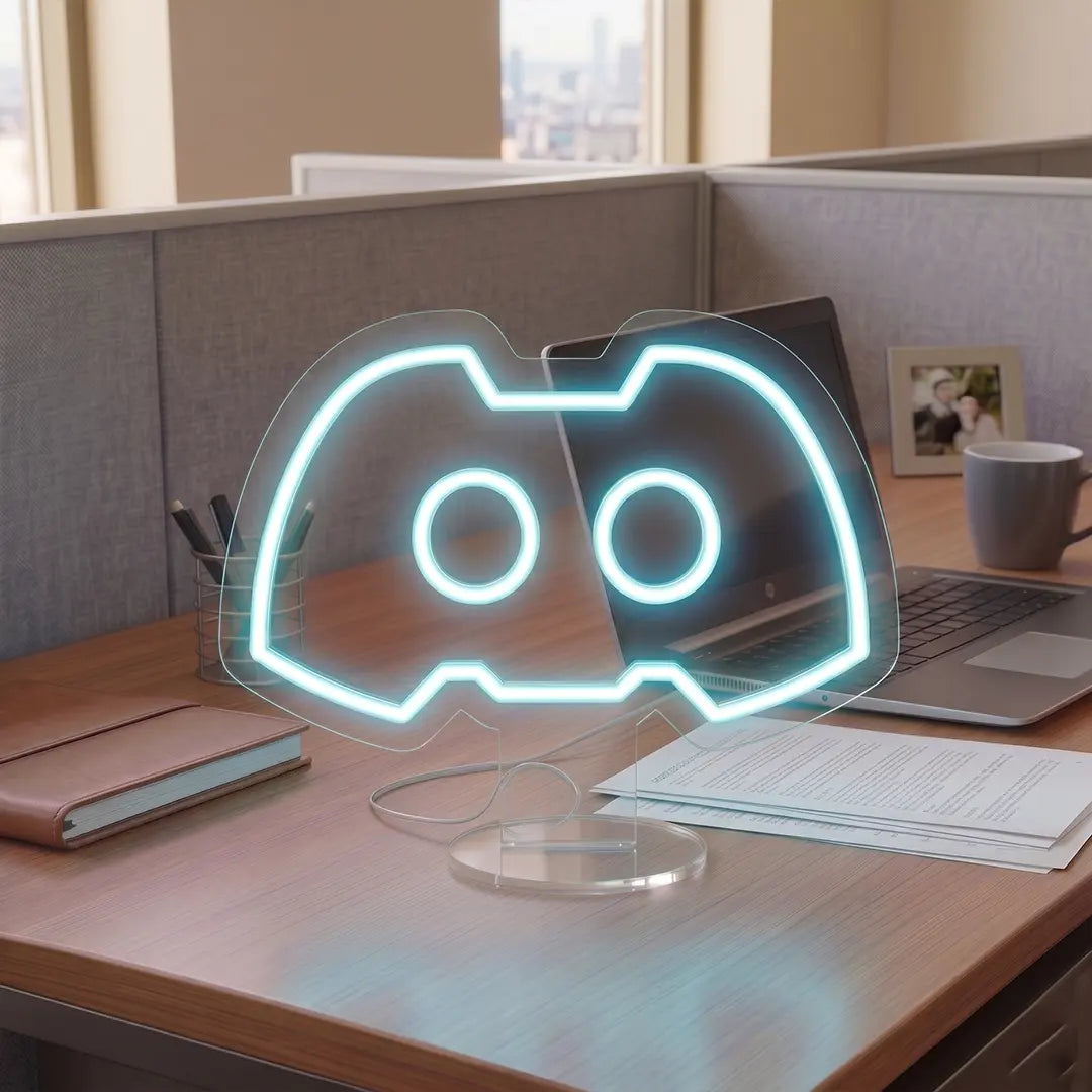 Discord Logo Mini Neon Sign in Iceblue color
