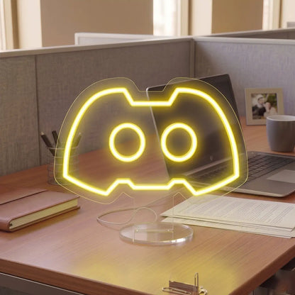 Discord Logo Mini Neon Sign in Yellow Color