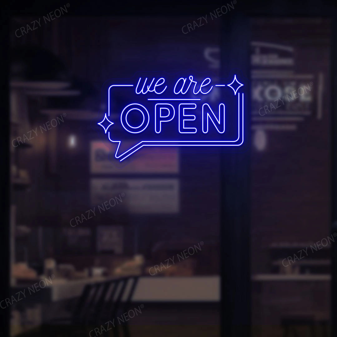 We are Open Neon Sign | Blue