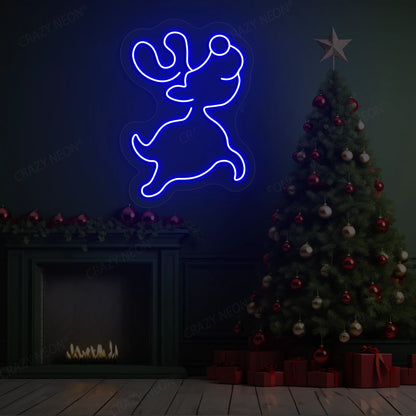 Prancing Reindeer Neon Sign | Blue