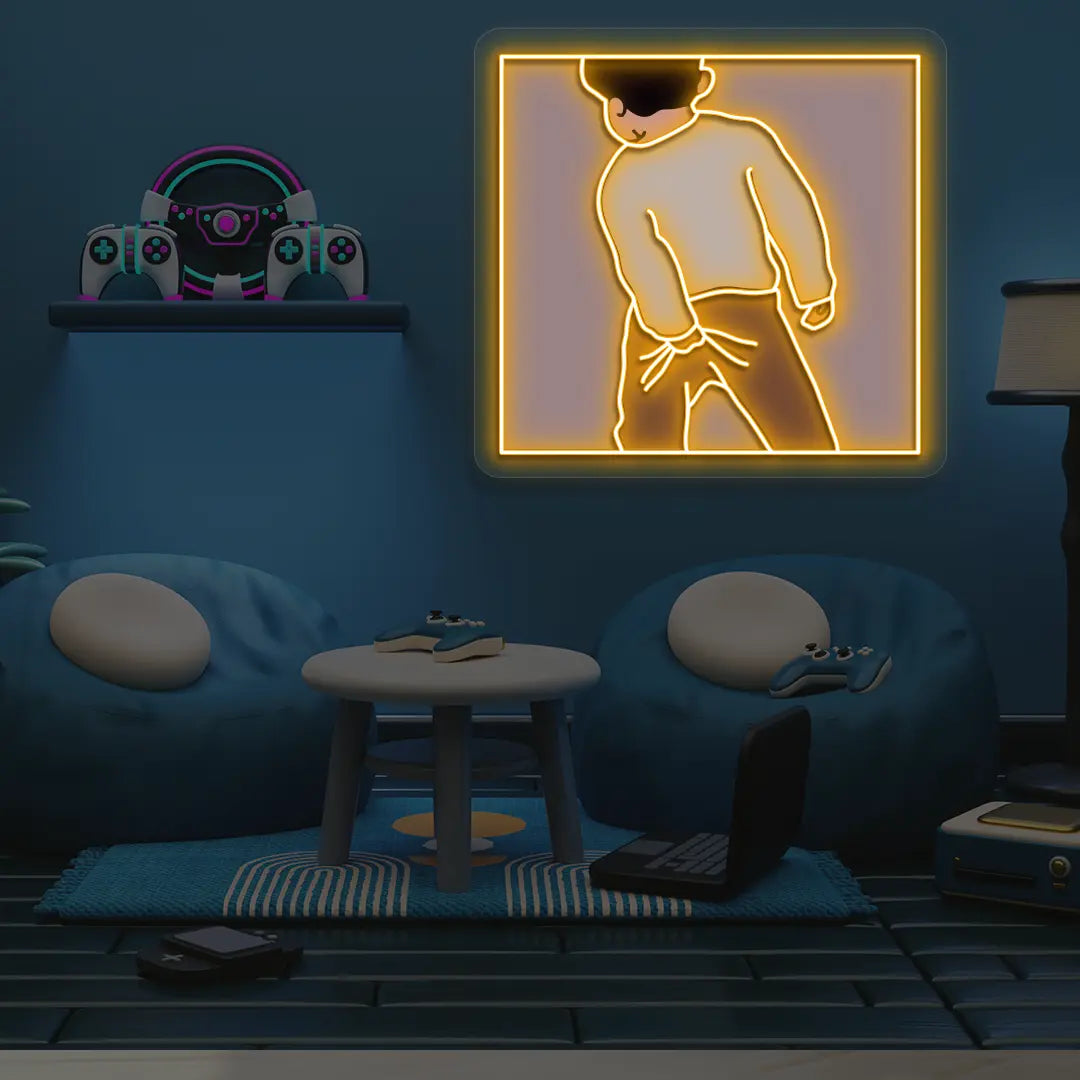 Scratching A** Neon Artwork in Orange Color