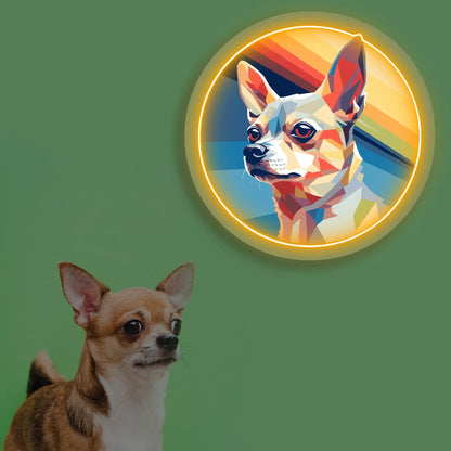 Retro Portrait Chihuahua Neon Artwork in Orange color