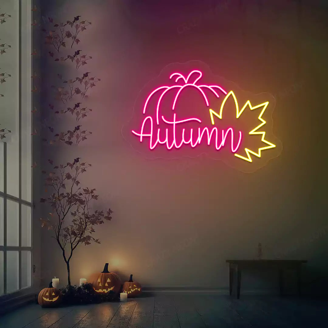 Autumn Pumpkin Leaf Neon Sign | Pink
